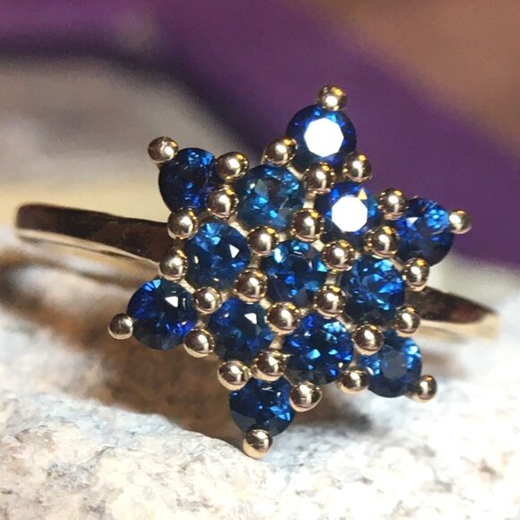 Natural Sapphire Ring Star Of David 9K Yellow Gold Australian Gems Size 6